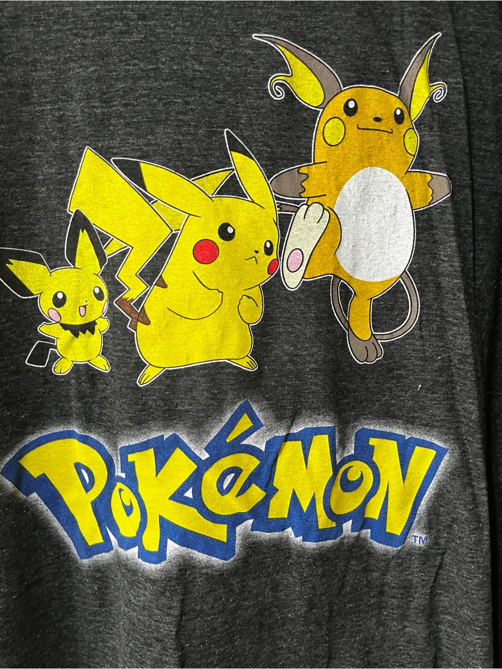 Pokemon Gray Short Sleeve Tee with Yellow Pikachu & Blue Logo